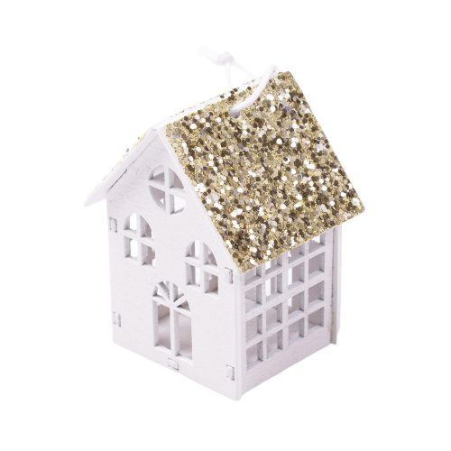 3D house Christmas tree decoration 4 x 6cm - Gold roof