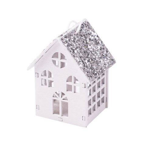 3D házikó karácsonyfadísz 4 x 6cm - Fehér tetős