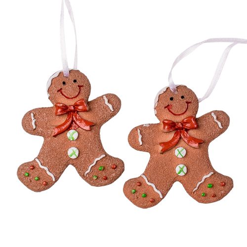 2 pcs. polyresin gingerbread decoration with hanger 7 x 8cm - Boys