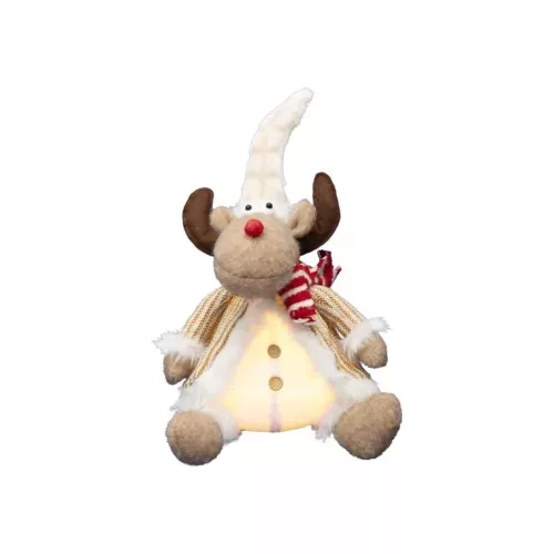 Ülő LED-es rénszarvas karácsonyi dekoráció, melegfehér világítással, 40 cm