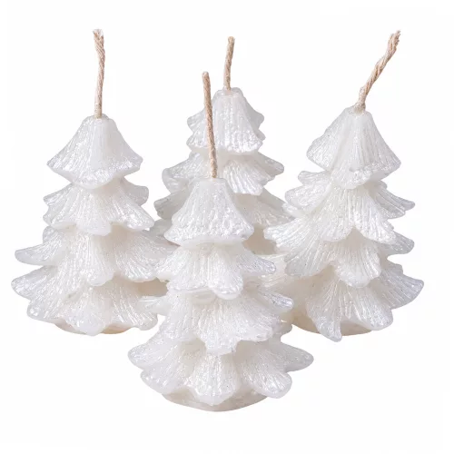 Kicsi fenyőfa, metál adventi gyertya készlet 7 x 5cm - Gyöngyház fehér