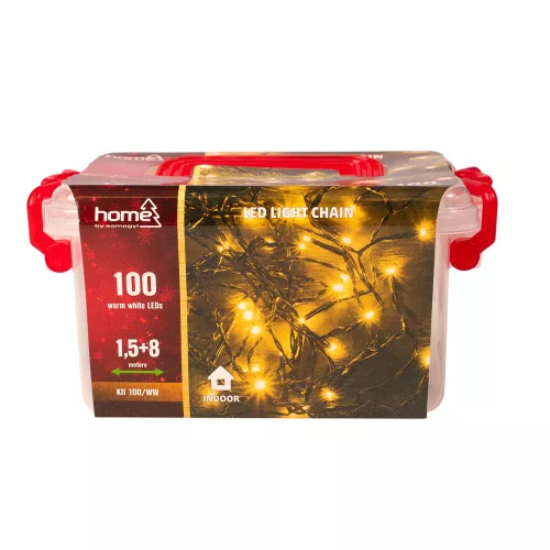 LED-es beltéri fényfüzér, 8 + 1.5m, melegfehér, 100 LED