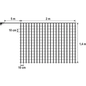 DOT LED-es fényfüggöny, 2 x 1.4 m + 5m, melegfehér