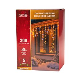   LED-es sziporkázó jégcsap fényfüggöny, 5 + 5m, kültéri, 300 db DOT LED (melegfehérek között villogó hidegfehérek)