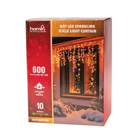   LED-es sziporkázó jégcsap fényfüggöny, 10 + 5m, kültéri, 600 db DOT LED (melegfehérek között villogó hidegfehérek)