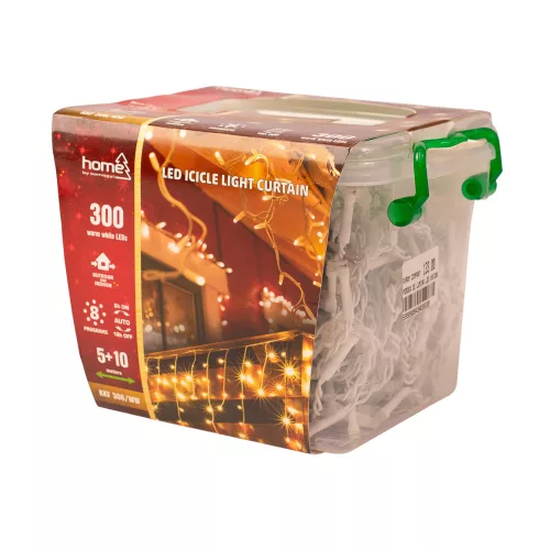 LED-es fényfüggöny, 10 + 5m, 300db melegfehér LED