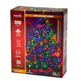   DOT LED fényfüzér 35 m, 500 db színes LED, 8+4 fényprogrammal, időzítővel és állítható fényerővel, átlátszó vezetékkel, kül- és beltéri használatra