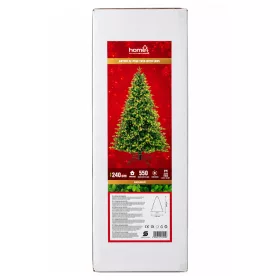   LED-es műfenyő 240 cm, 550 db melegfehér LED, 8 fényprogrammal, 3D+2D tűlevelekkel, fém talppal