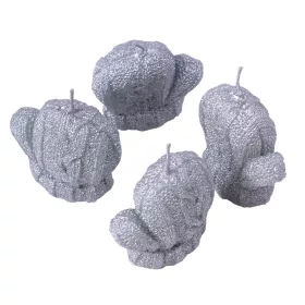   Kötött kesztyűcske, metál adventi gyertya készlet 7 x 6cm - Ezüst