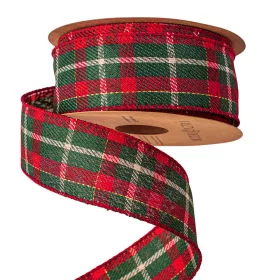   Karácsonyi skótkockás szalag drótos szegéllyel 38mm x 10m