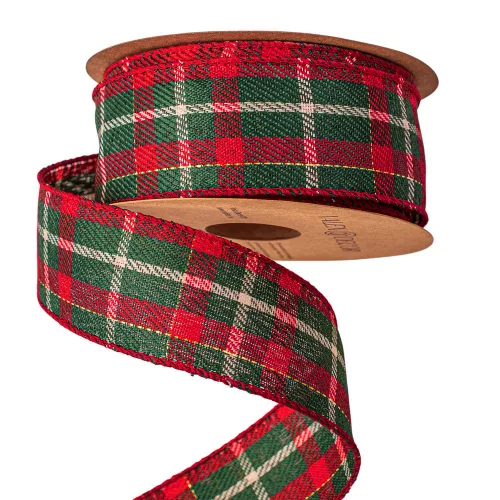 Karácsonyi skótkockás szalag drótos szegéllyel 38mm x 10m