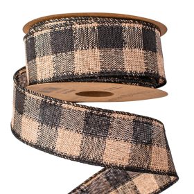   Kockás vászon szalag drótos szegéllyel 40mm x 10m - Fekete/Ekrü