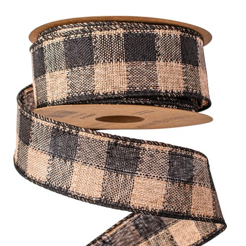 Kockás vászon szalag drótos szegéllyel 40mm x 10m - Fekete/Ekrü