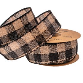   Kockás vászon szalag drótos szegéllyel 40mm x 10m - Fekete/Ekrü