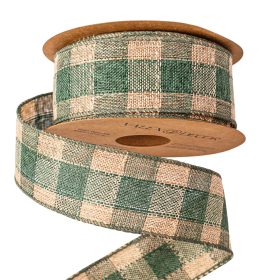   Kockás vászon szalag drótos szegéllyel 40mm x 10m - Zöld/Ekrü