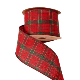   Plaid Christmas Ribbon with Wired Edge 63mm x 10m - Red/Gold/Dark Green