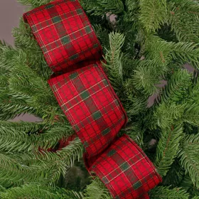   Plaid Christmas Ribbon with Wired Edge 63mm x 10m - Red/Gold/Dark Green
