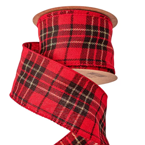 Christmas tartan plush ribbon with wired edge 63mm x 10m