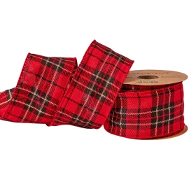 Christmas tartan plush ribbon with wired edge 63mm x 10m