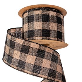   Kockás vászon szalag drótos szegéllyel 63mm x 10m - Fekete/Ekrü