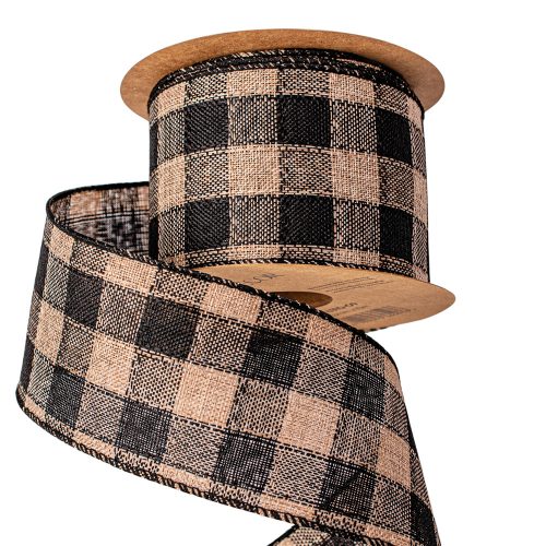 Kockás vászon szalag drótos szegéllyel 63mm x 10m - Fekete/Ekrü