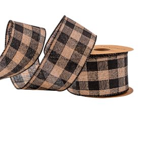   Kockás vászon szalag drótos szegéllyel 63mm x 10m - Fekete/Ekrü