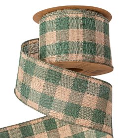   Kockás vászon szalag drótos szegéllyel 63mm x 10m - Zöld/Ekrü