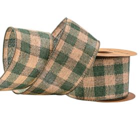   Kockás vászon szalag drótos szegéllyel 63mm x 10m - Zöld/Ekrü