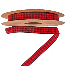 Plaid ribbon 10mm x 10m - Red/Black