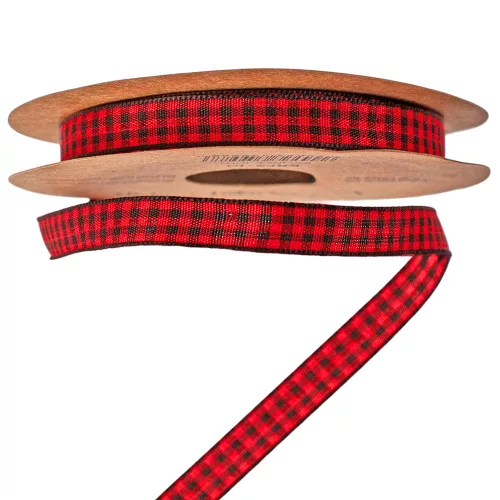 Plaid ribbon 10mm x 10m - Red/Black