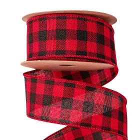 Plaid ribbon with wired edge 45mm x 10m – Red/Black