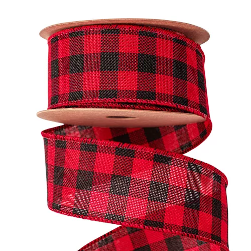 Plaid ribbon with wired edge 45mm x 10m – Red/Black