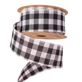 Plaid ribbon with wired edge 45mm x 10m – White/Black