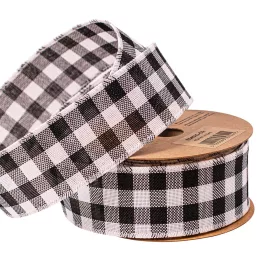 Plaid ribbon with wired edge 45mm x 10m – White/Black