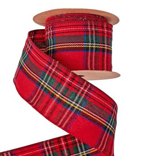 Christmas plaid ribbon with wired edge 63mm x 10m