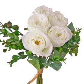   Eukaliptuszos rózsa selyemvirág csokor, 36cm magas - Fehér