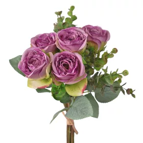 Eukaliptuszos rózsa selyemvirág csokor, 36cm magas - Lila