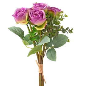 Eukaliptuszos rózsa selyemvirág csokor, 36cm magas - Lila