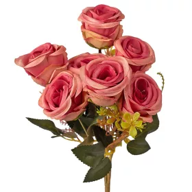   Rózsa selyemvirág csokor, 7 ágú, 31cm magas - Rózsaszín