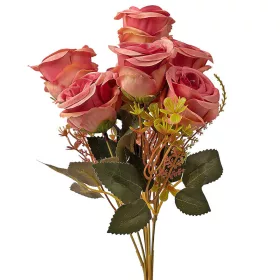   Rózsa selyemvirág csokor, 7 ágú, 31cm magas - Rózsaszín