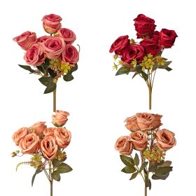   Rózsa selyemvirág csokor, 7 ágú, 31cm magas - 36db-os mix