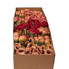   Rózsa selyemvirág csokor, 7 ágú, 31cm magas - 36db-os mix