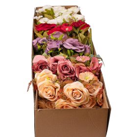   Rózsa selyemvirág csokor, 7 ágú, 43cm magas - 18db-os mix