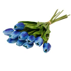 Real touch tulipán köteg, 10 szálas, 33.5cm magas - Kék