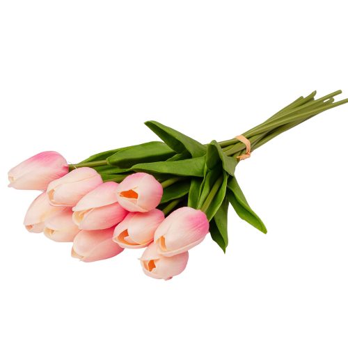 Real touch tulipán köteg, 10 szálas, 33.5cm magas - Világos Rózsaszín