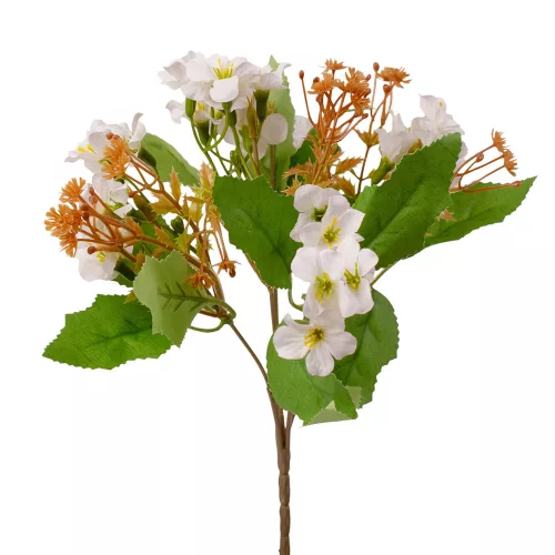 Kisvirágos selyemvirág csokor, 28cm magas - Fehér