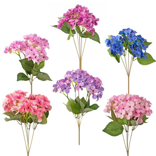 Hortenzia selyemvirág csokor, 34cm magas - 60db-os mix