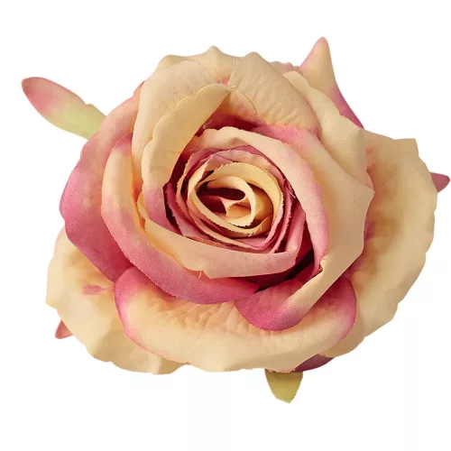 Rose silk flower head, 9cm - Cream / Pink