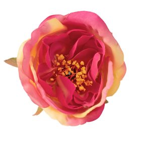 Peónia selyemvirág fej, 7cm - Sárga / Rózsaszín