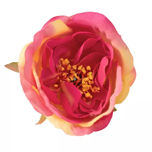 Peony silk flower head, 7cm - Yellow / Pink